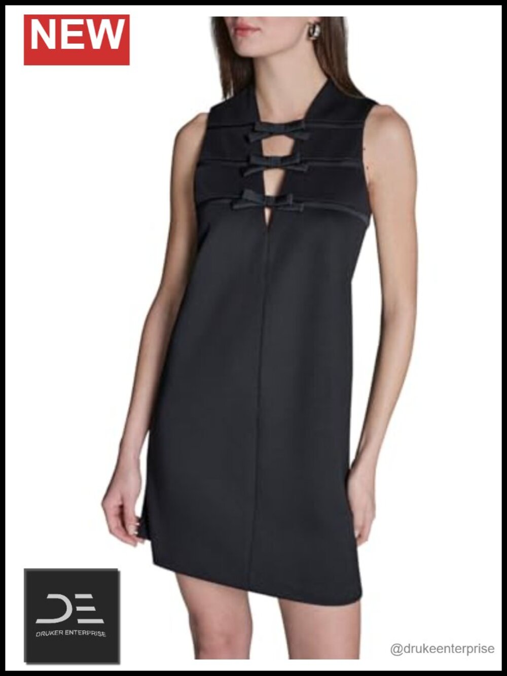 Sleeveless Keyhole Bow Neckline Shift Mini Dress Woven Workwear